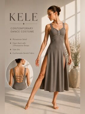KELLE Adult Small Taupe Lyrical Contemporary Dance Costume Rhinestone Dress